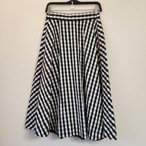 Kate Spade ALine Pleated Gingham Black White Flare Skirt Women 2 Classic Preppy